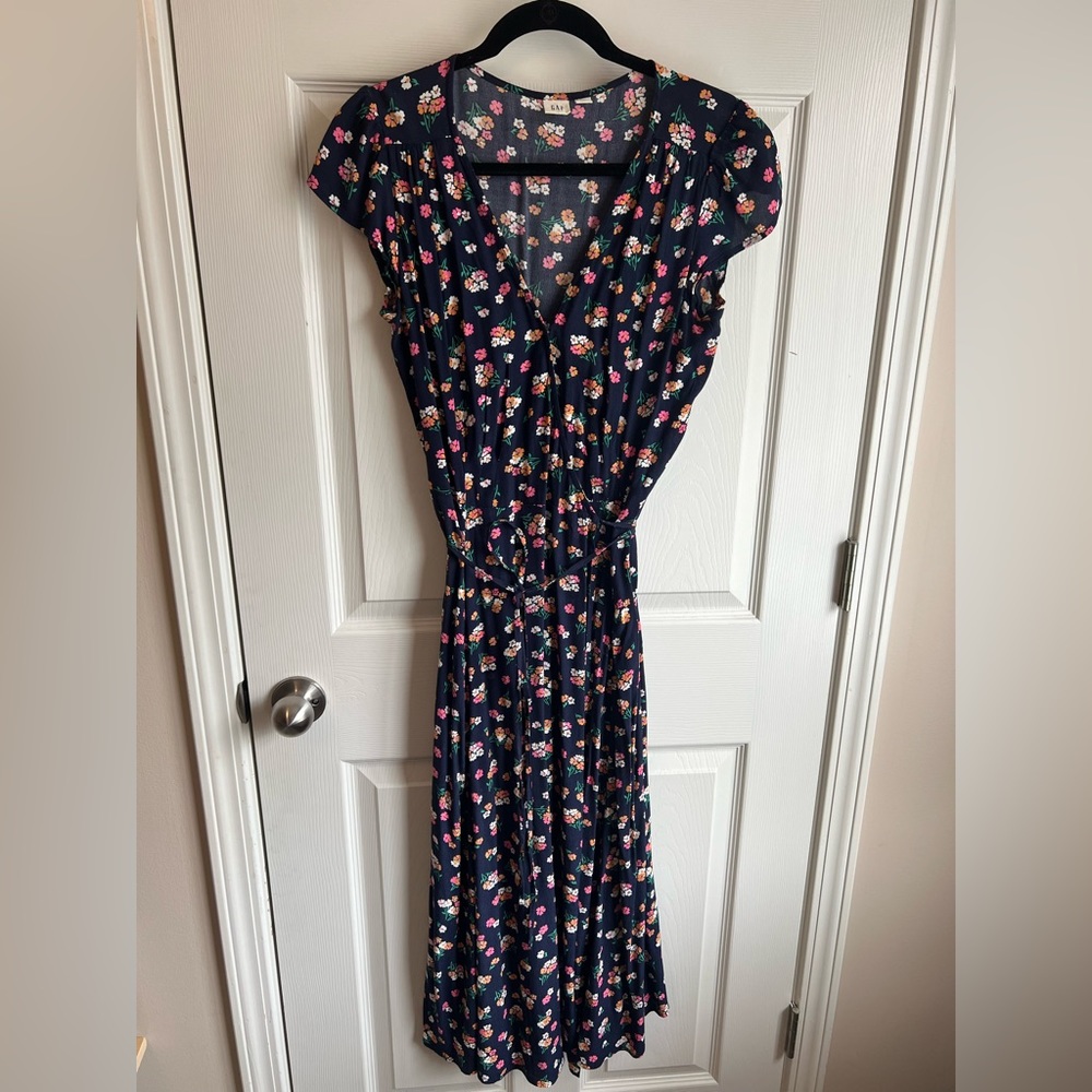 Gap Blue Floral Midi Wrap Dress